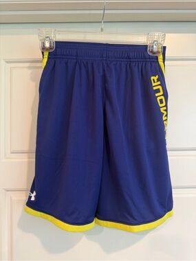 Under Armour Men's Royal Blue Athletic Shorts with Yellow Accents